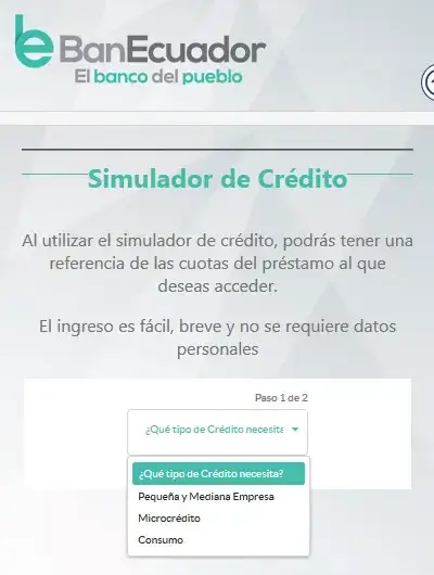 Simulador de Crédito BanEcuador Cuota de Préstamo